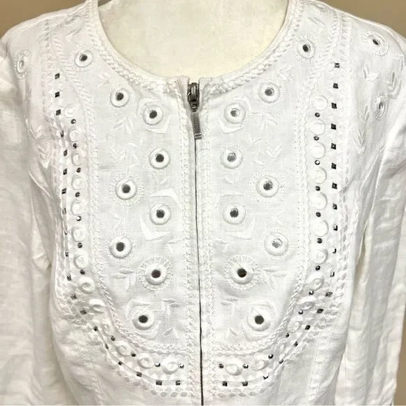 INC white linen embellished jacket. Size M - Picture 2 of 8